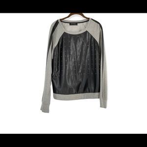 NWT BOUNDRY women’s long sleeve top, size LARGE, Heather grey, faux leather